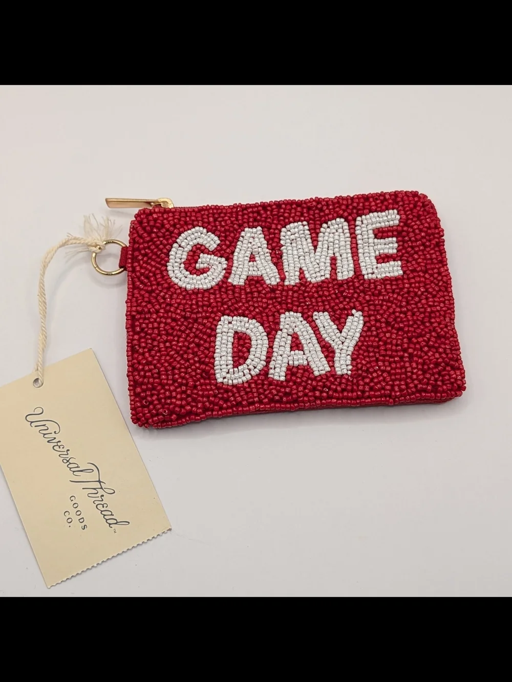 GAME DAY Beaded Pouch in Red and White